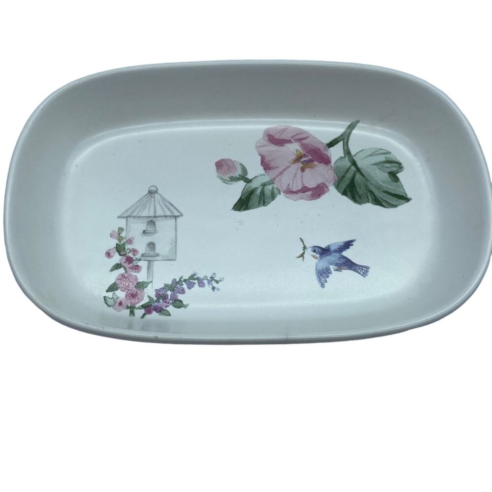 Pfaltzgraff‎ Cape May Ceramic Floral Birdhouse Hors D'Oevre Dish Tray 7"x4.5"